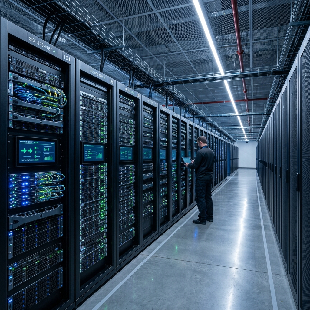 Abstract brutalist data center representing blocking trackers